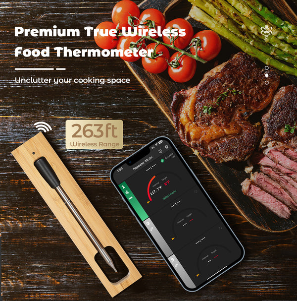 Koch- und Bratthermometer – WLAN mit Brat-APP – Repeater sorgt für große Distanz zum Mobil – Ofen, Grill oder Pfanne.