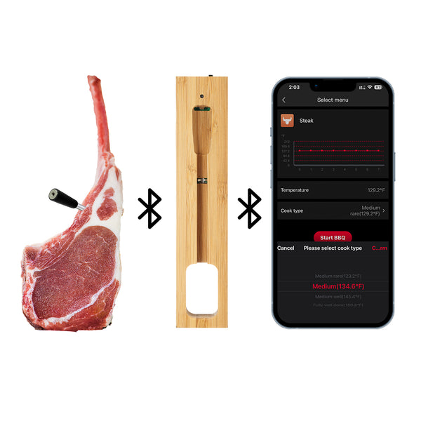 Koch- und Bratthermometer – WLAN mit Brat-APP – Repeater sorgt für große Distanz zum Mobil – Ofen, Grill oder Pfanne.