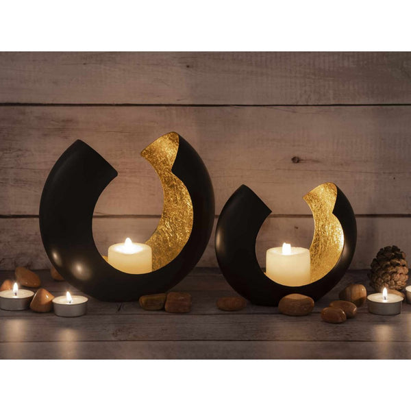 Kerzenständer-Set 2-teiliger Teelichthalter. Kerzenständer Omega schwarz matt und innen vergoldet