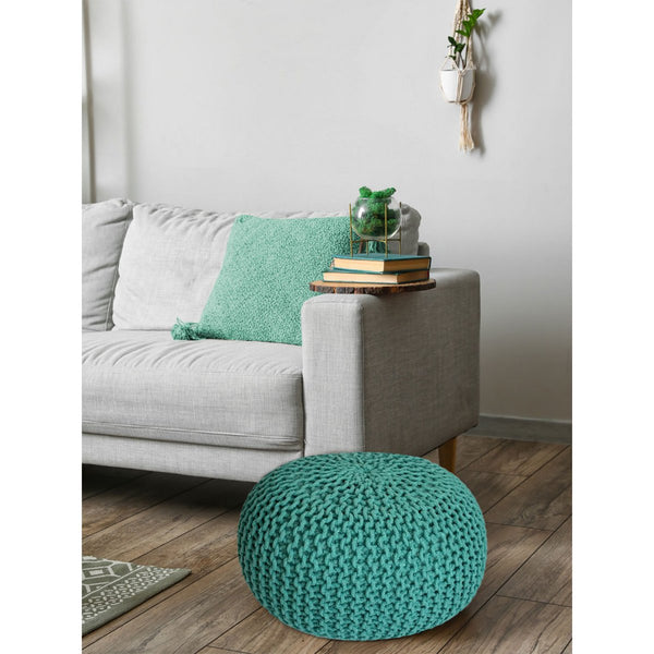 Pouf with diameter 55 cm (Green) - Knit stool/floor cushion - Coarse knit look extra high height 37 cm