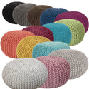 Pouf with diameter 55 cm (grass green) - Knit stool/floor cushion - Coarse knit look extra high height 37 cm