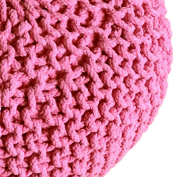 Pouf mit Durchmesser 55 cm (rosa) - Strickhocker/Bodenkissen - Grobstrickoptik extra hoch Höhe 37 cm