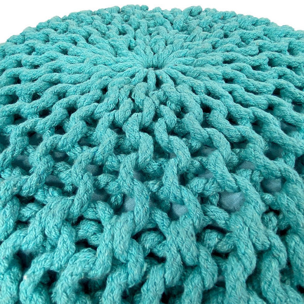 Pouf diameter 55 cm knit stool (mint green) - Pouf/floor cushion - Coarse knit look extra high height 37 cm
