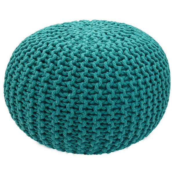 Pouf with diameter 55 cm (Green) - Knit stool/floor cushion - Coarse knit look extra high height 37 cm