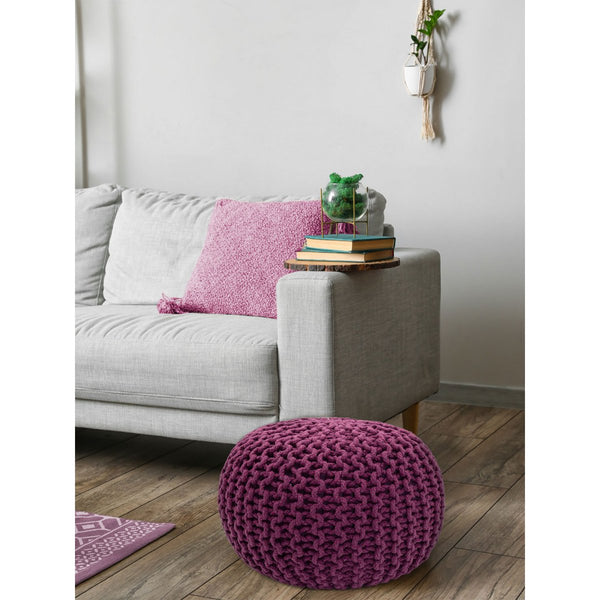 Pouf mit Durchmesser 55 cm (Lila) – Strickhocker/Bodenkissen – Grobstrick-Optik, extra hoch, Höhe 37 cm