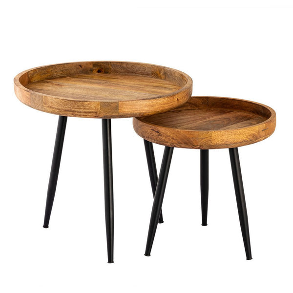 Side table wood round diameter of 40 or 50cm. Coffee table living room table Vancouver metal feet matt black