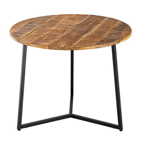 Coffee table round solid wood diameter 56cm. Coffee table, side table La Palma with metal frame in black