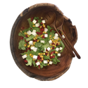Salatbesteck aus Teakholz - bestehend aus Schale ca. 30 cm Durchmesser und 10 cm Höhe sowie Salatbesteck