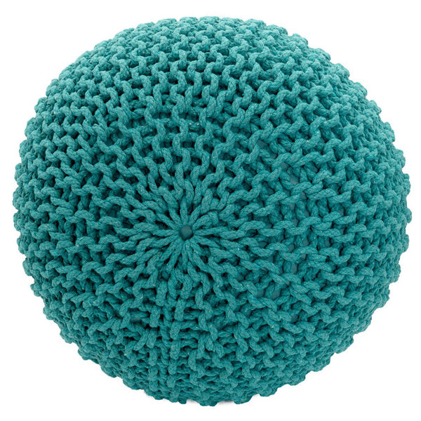 Pouf with diameter 55 cm (Green) - Knit stool/floor cushion - Coarse knit look extra high height 37 cm